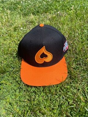 Heart Black and Orange Embroidered Heart Ace Logo Snapback